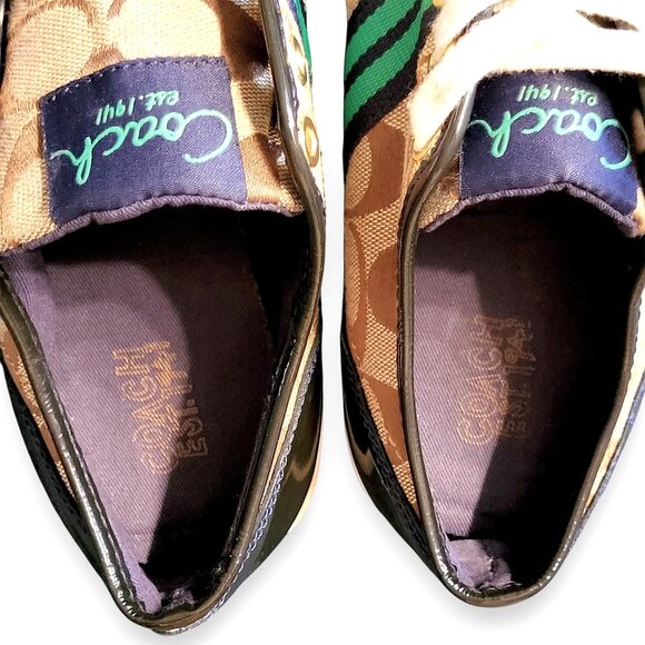 Coach Folly Signature C Sneakers Brown/Green Stripe & Blue Purple Heel Womenโs 8 - Picture 10 of 16